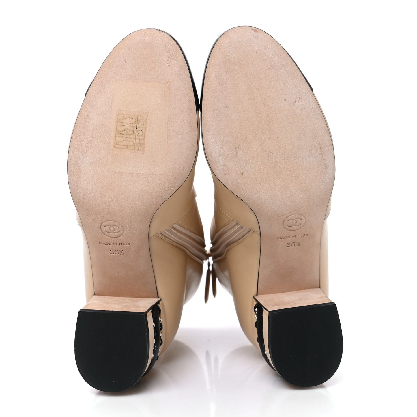 Lambskin Double Stack Chain Cap Toe Boots 36.5 Beige Black