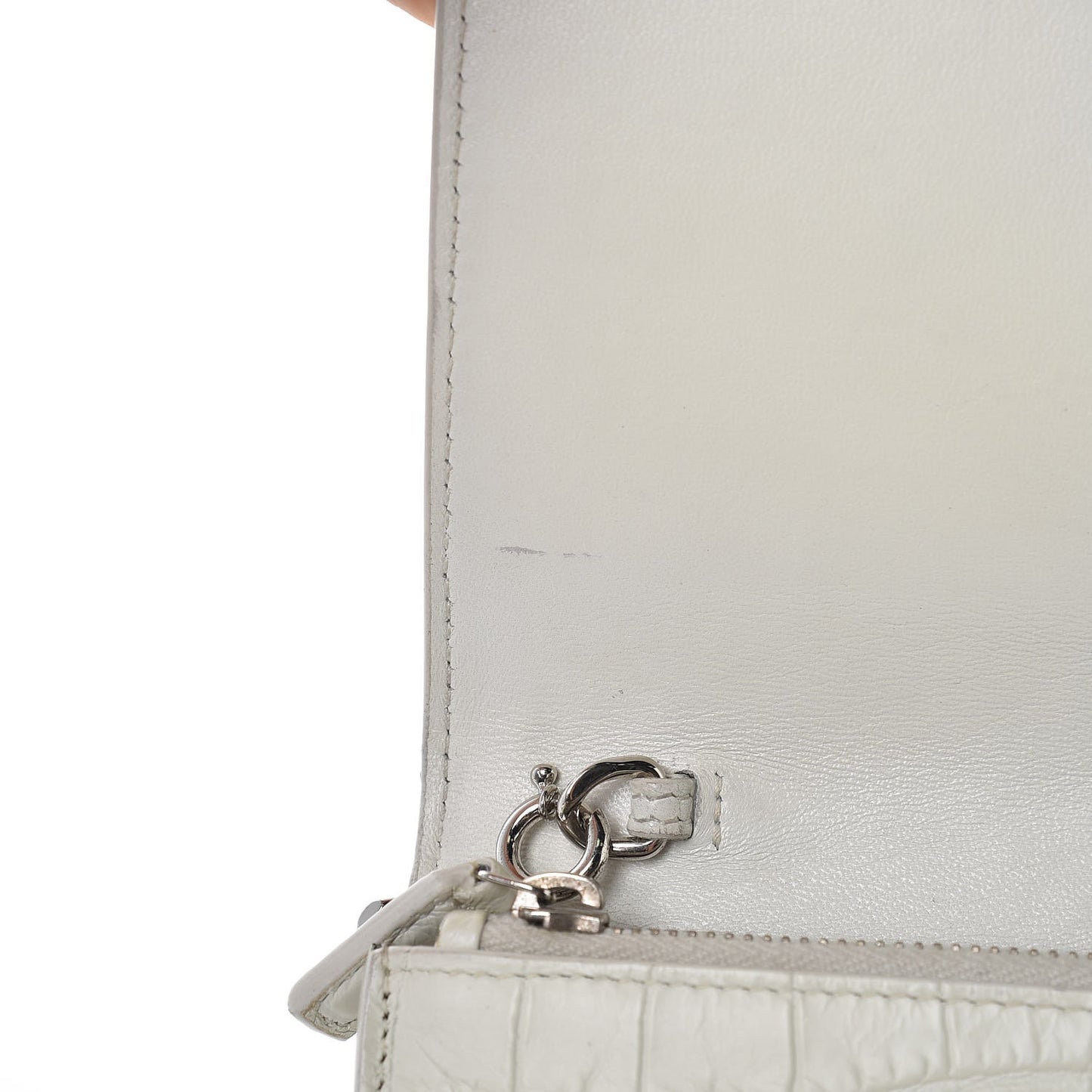 Calfskin Crocodile Embossed Kate Monogram Tassel Chain Wallet Cremasoft