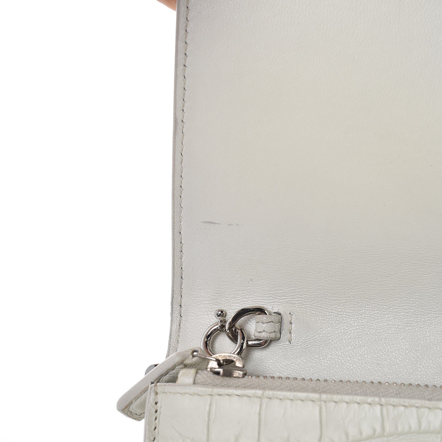 Saint Laurent Calfskin Crocodile Embossed Kate Monogram Tassel Chain Wallet Cremasoft 8 of 11