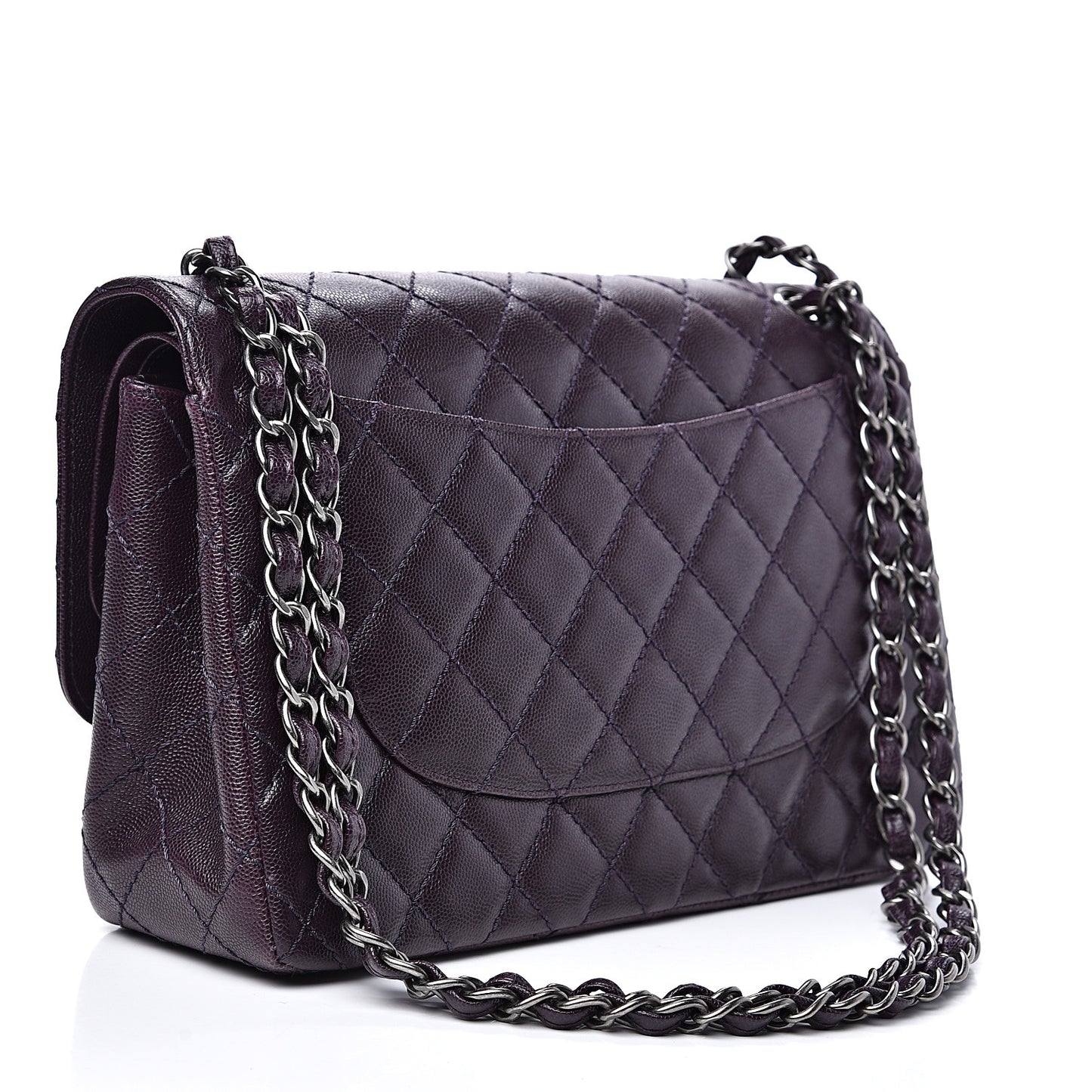 Caviar Quilted Jumbo Double Flap Dark Purple