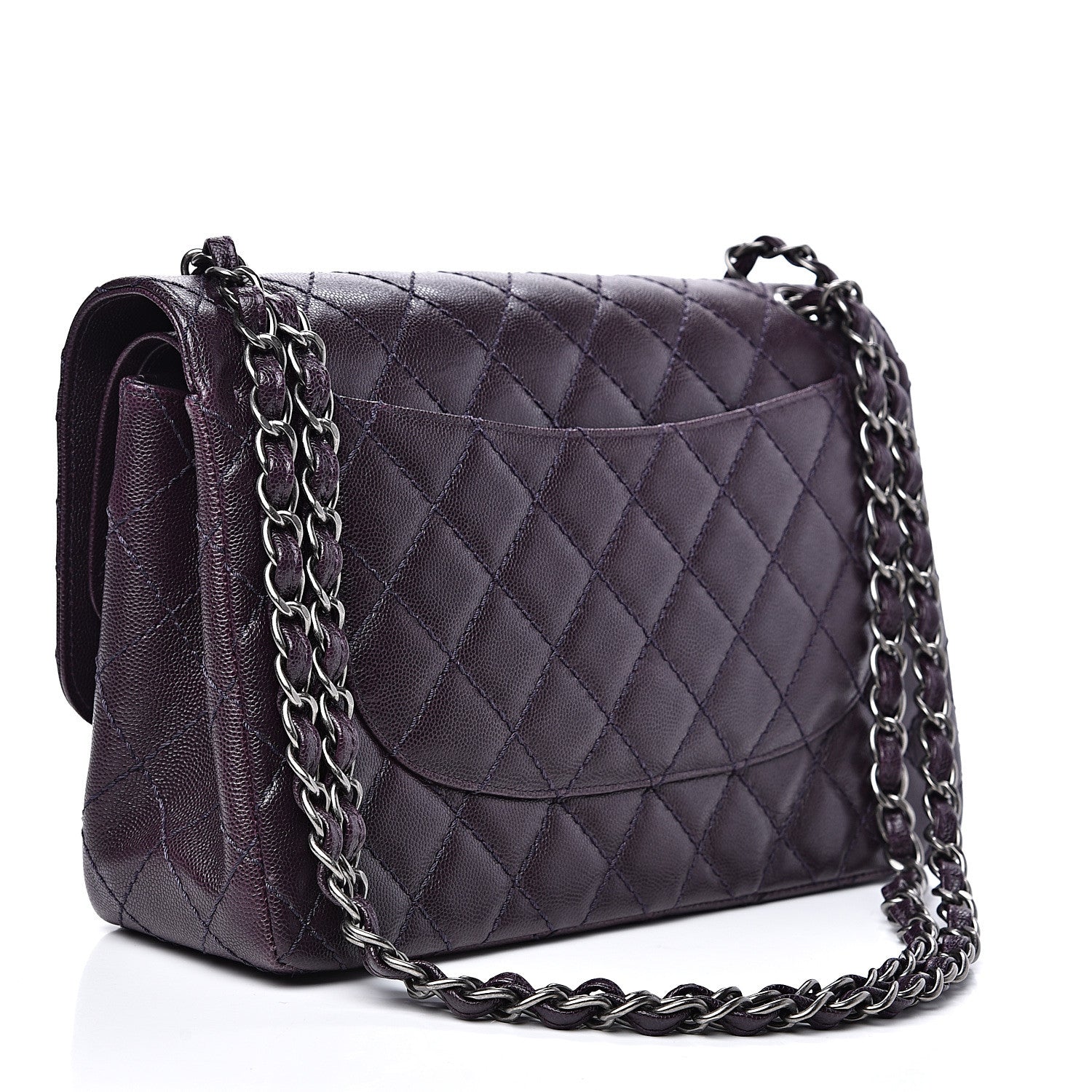 Chanel Caviar Quilted Jumbo Double Flap Dark Purple 2 of 11