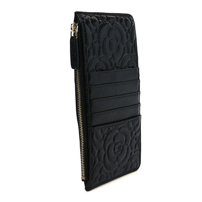 Chanel Caviar Camellia Embossed Classic Flat Wallet Pouch Black 3 of 8