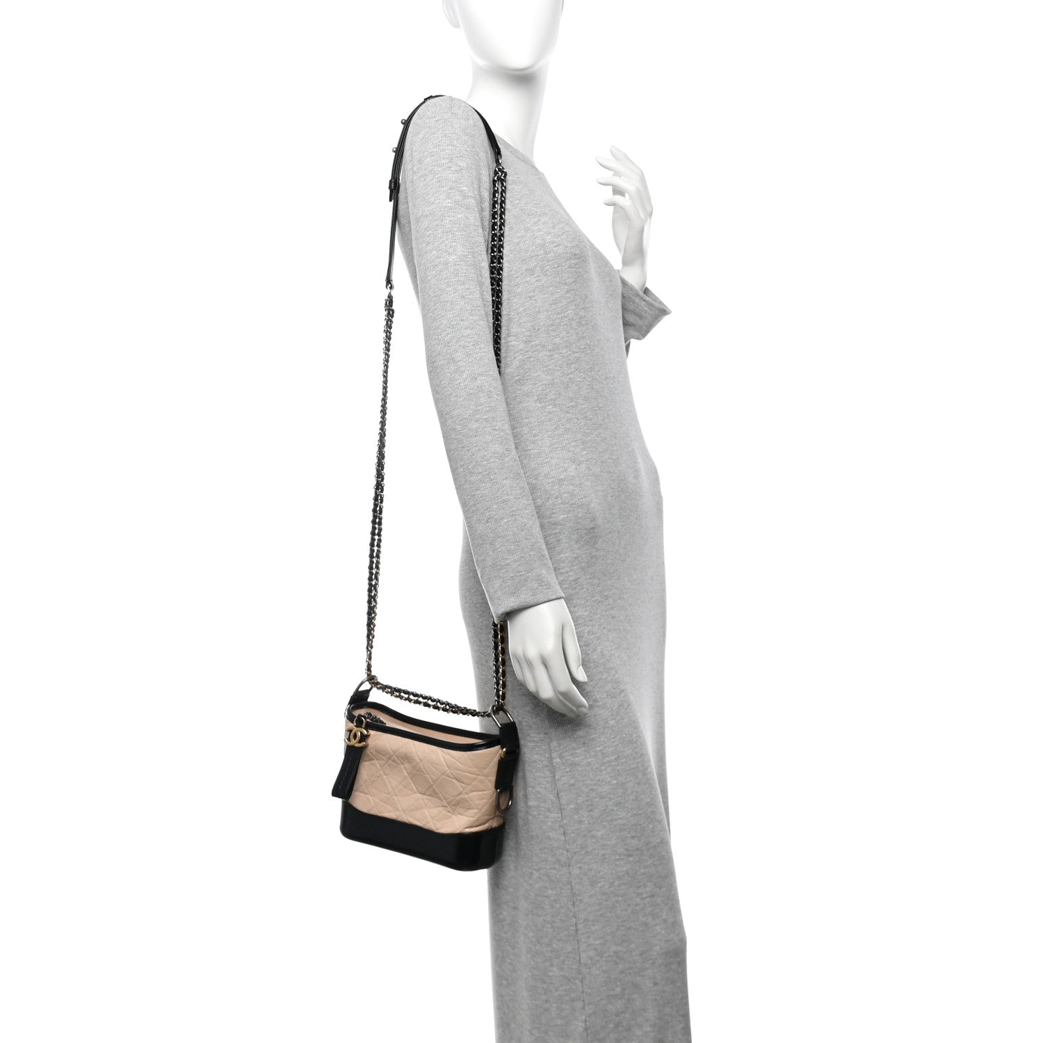 Chanel Aged Calfskin Quilted Small Gabrielle Hobo Beige Black 2 of 10