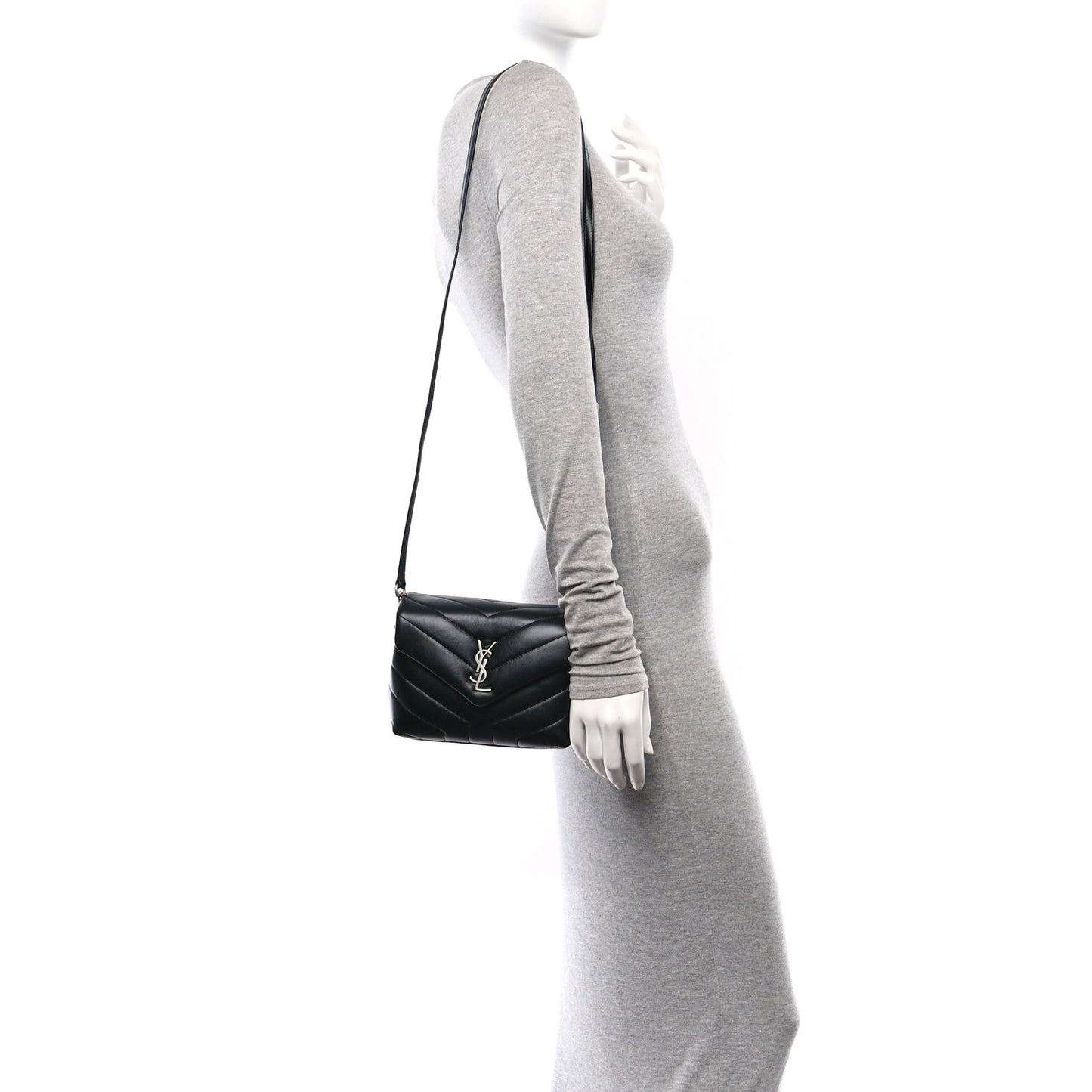 Calfskin Y Quilted Monogram Toy Loulou Crossbody Bag Black