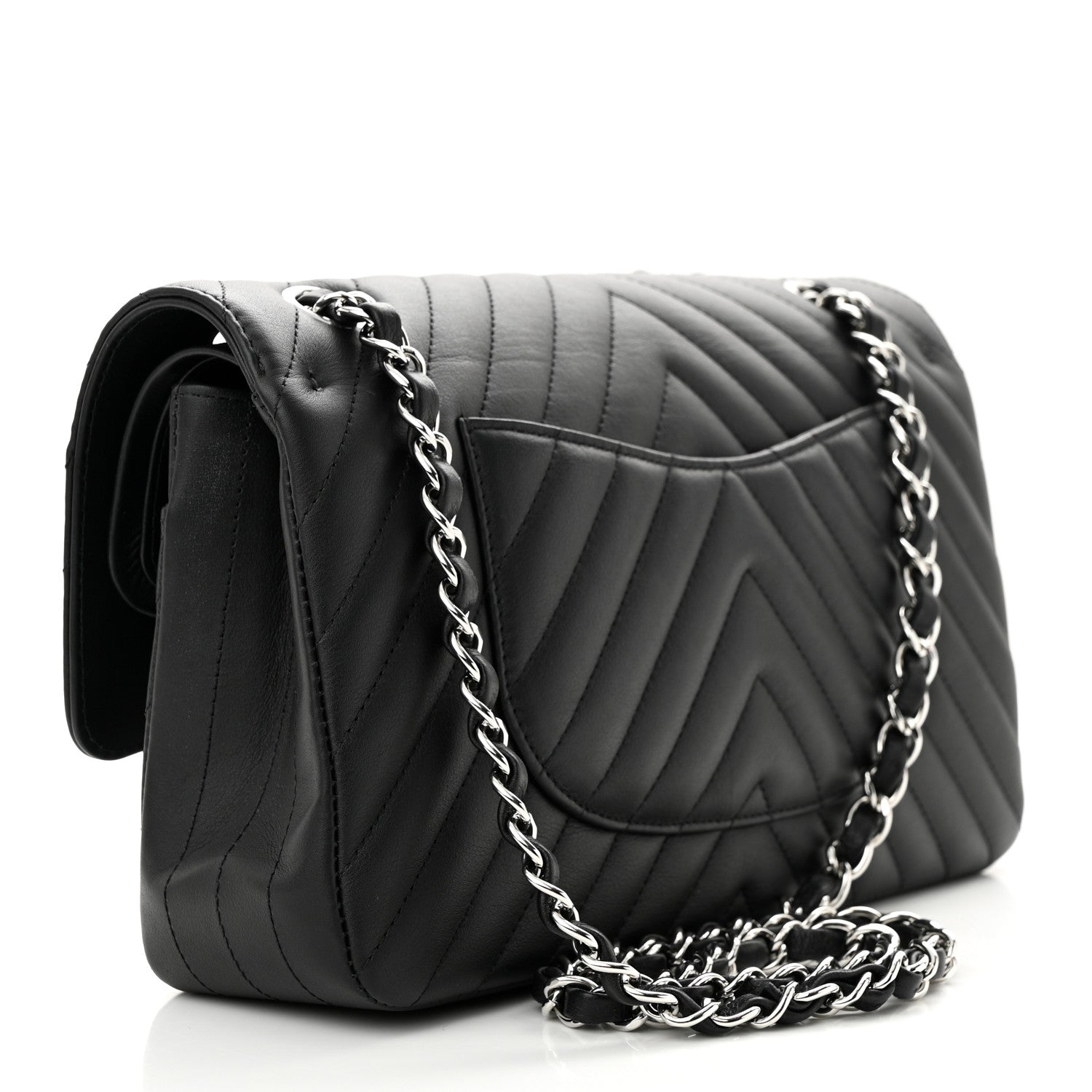 Chanel Calfskin Chevron Quilted Medium Double Flap Black 3 of 12