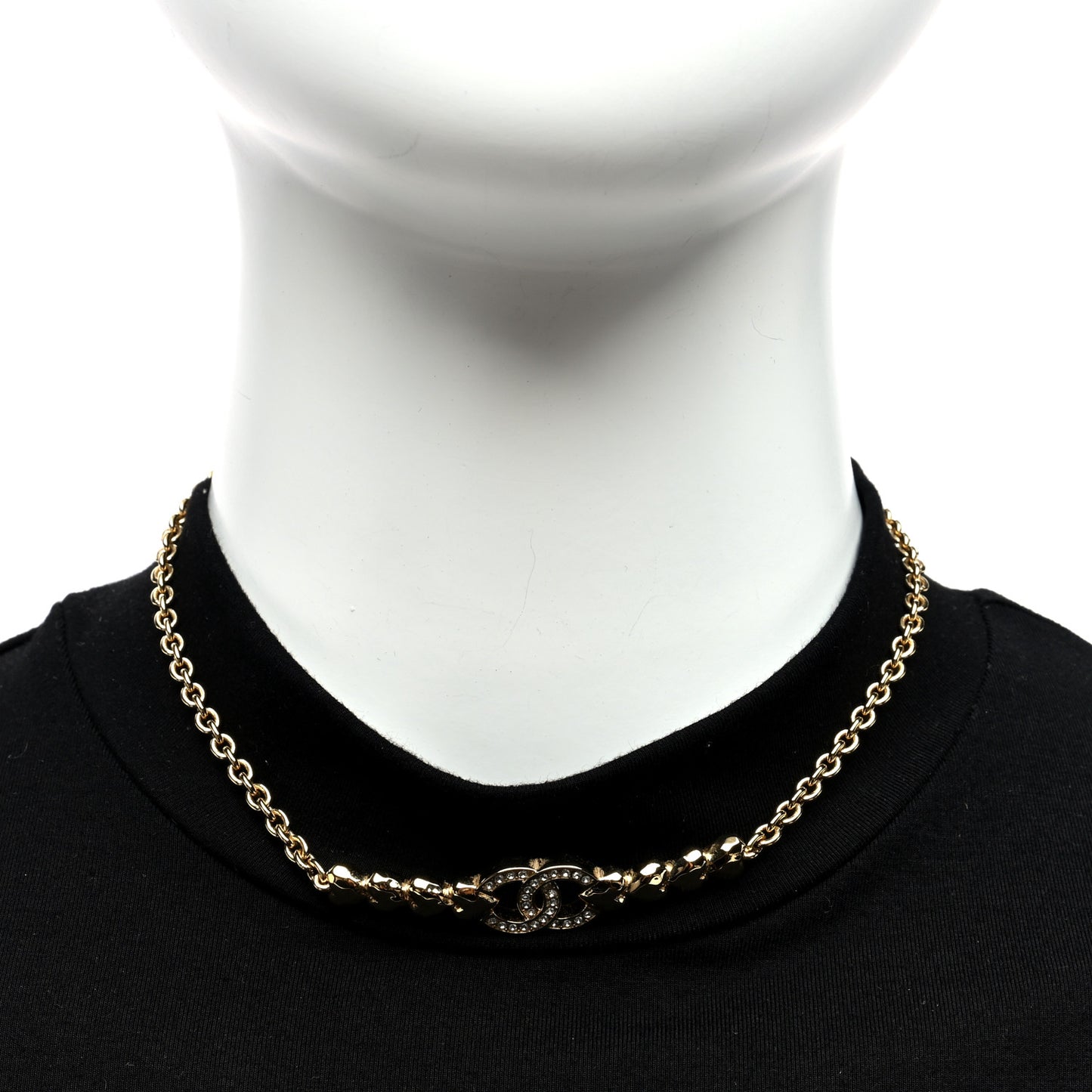 Crystal CC Heart Link Choker Necklace Gold