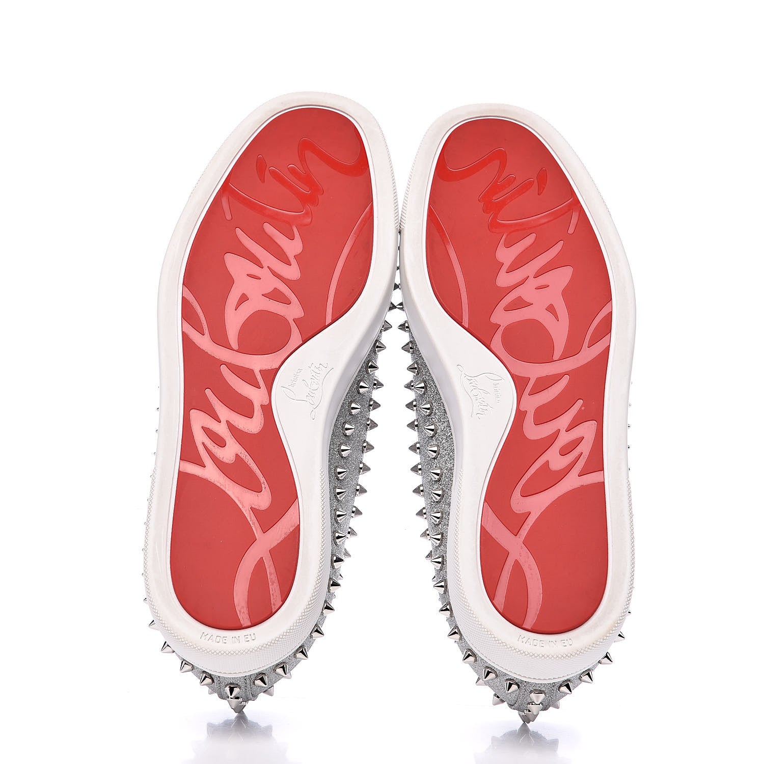 Christian Louboutin Calfskin Spikes Pik Boat Glitter Sneakers 42 Silver 5 of 9