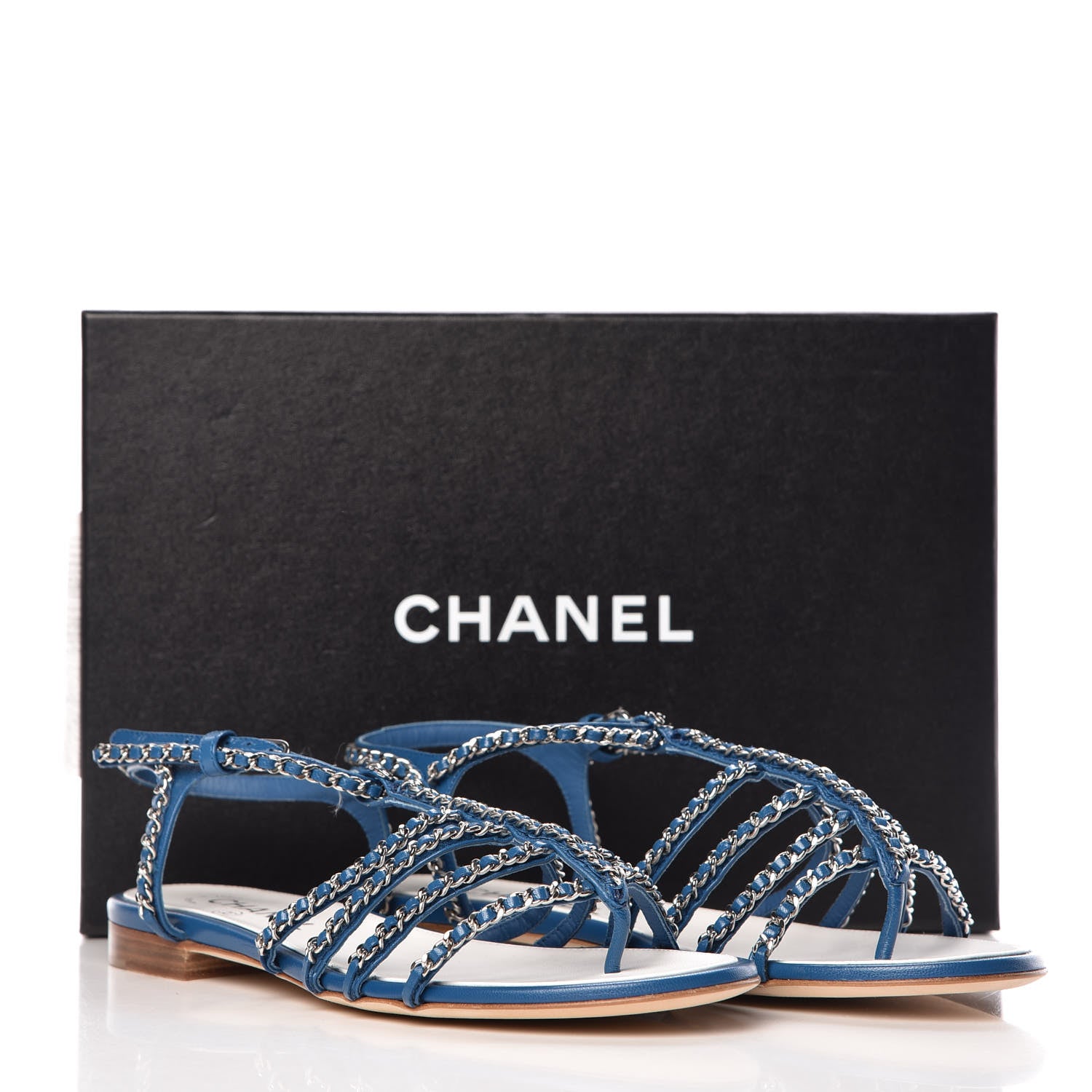 Chanel Kid Chain CC Logo Thong Sandals 40.5 Blue 9 of 9