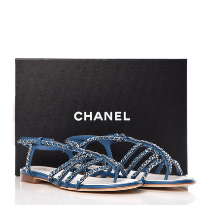 Chanel Kid Chain CC Logo Thong Sandals 40.5 Blue 9 of 9