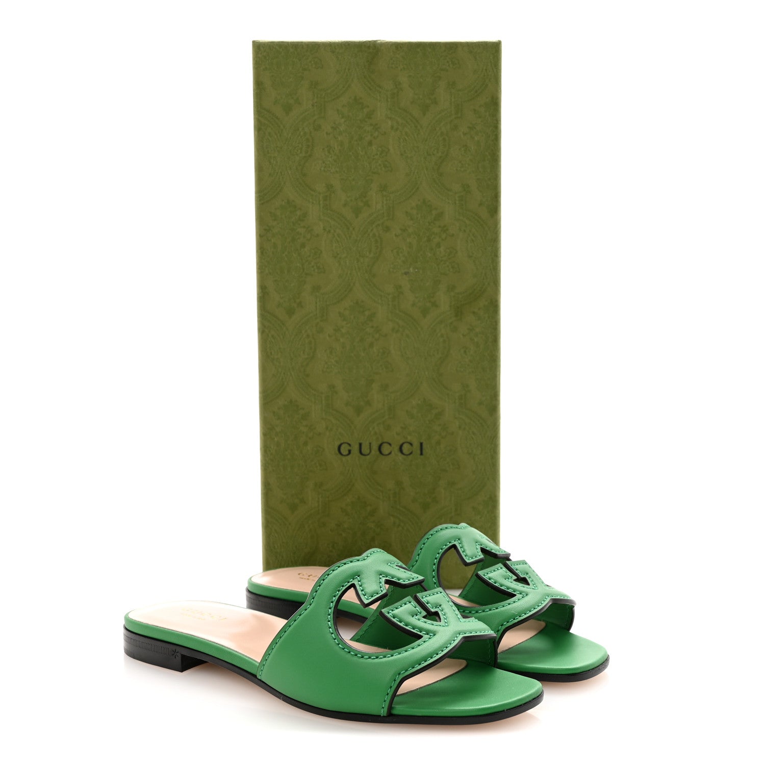 Gucci Cosmos Softy Calfskin Interlocking G Cut Out Slide Sandals 35 New Shamarock 9 of 9