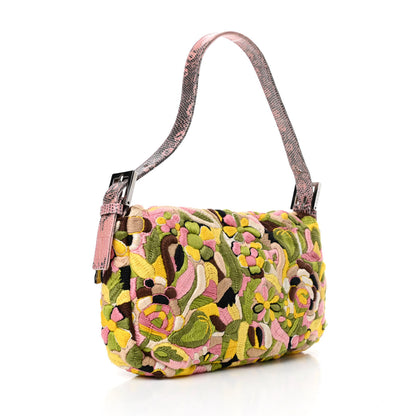 Fendi Lizard Embroidered Flower Baguette Pink Multicolor 2 of 4