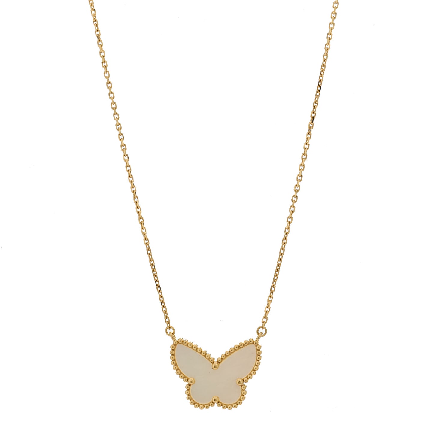 18k Yellow Gold Mother of Pearl Lucky Alhambra Butterfly Pendant Necklace