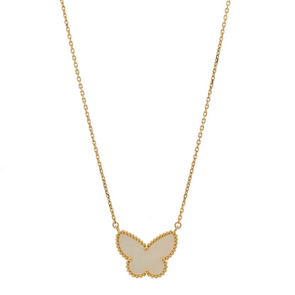 Van Cleef & Arpels 18k Yellow Gold Mother of Pearl Lucky Alhambra Butterfly Pendant Necklace 1 of 5