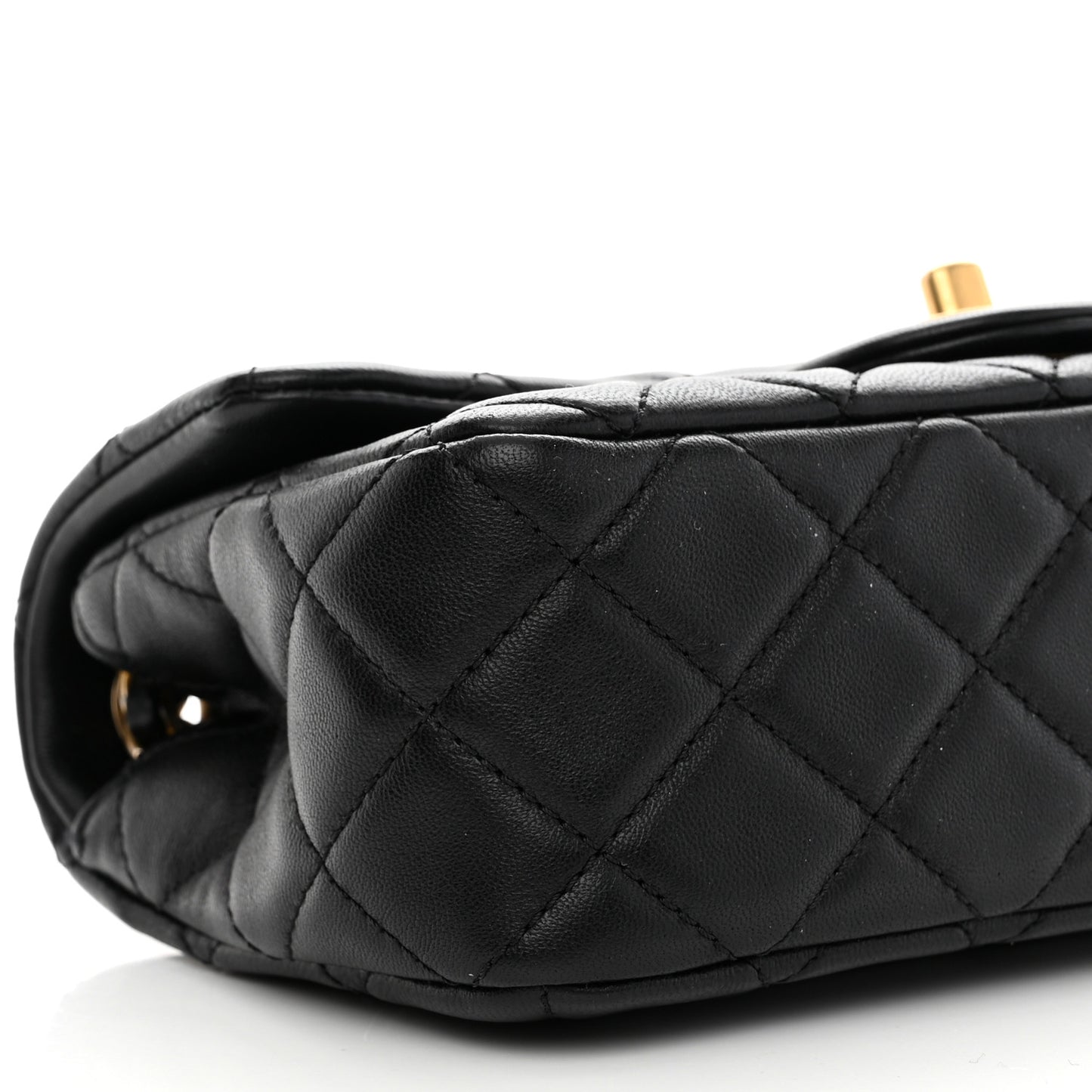Lambskin Quilted Mini Rectangular Pearl Crush Flap Black