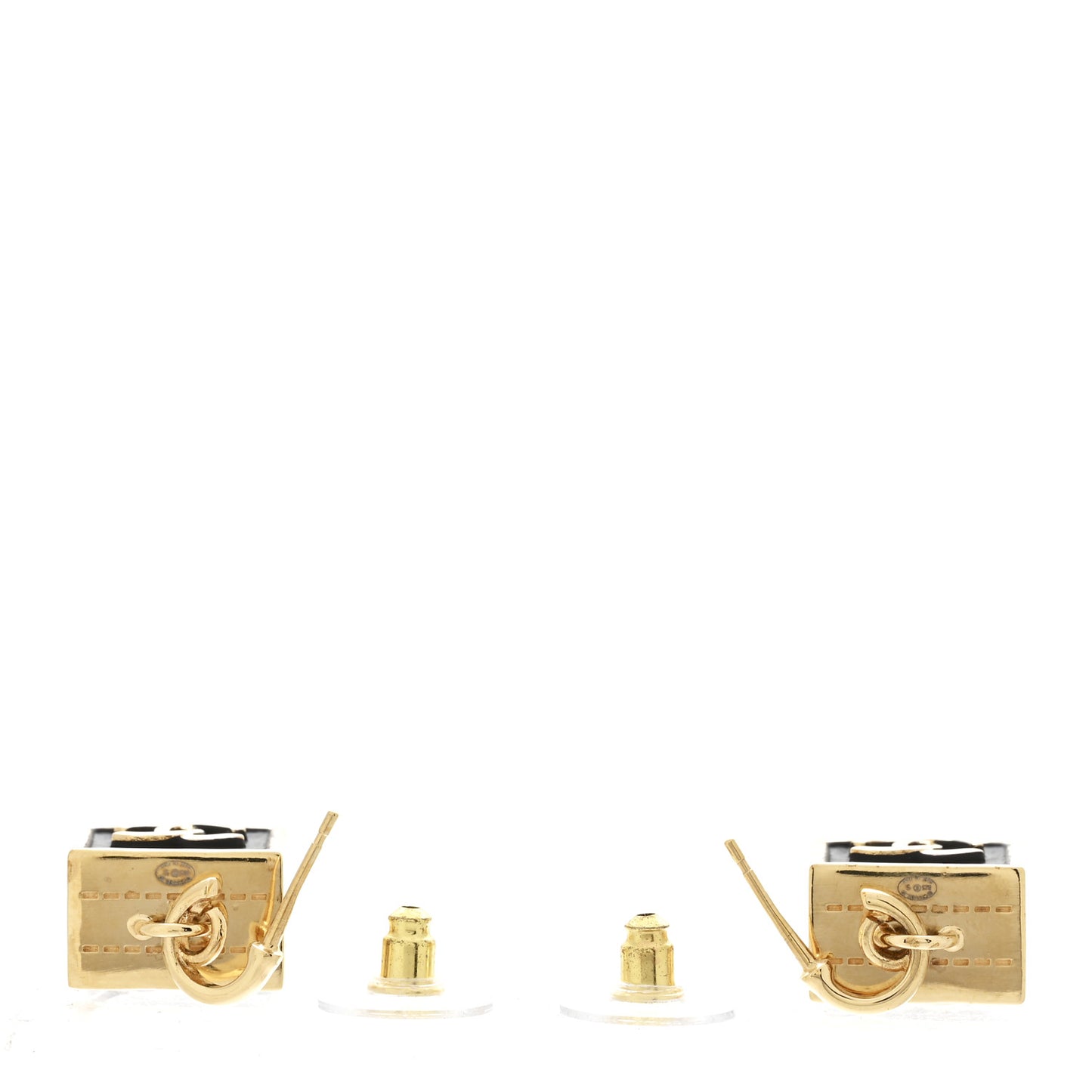 Metal Enamel CC Square Drop Earrings Gold Black