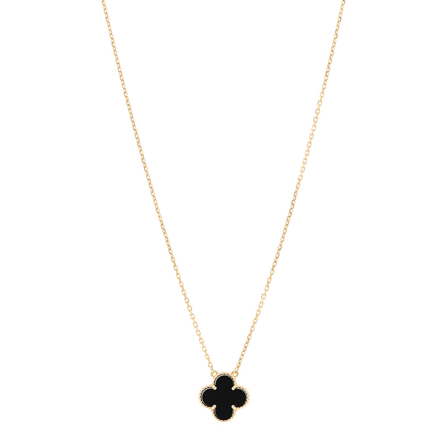 18K Yellow Gold Black Onyx Vintage Alhambra Pendant Necklace