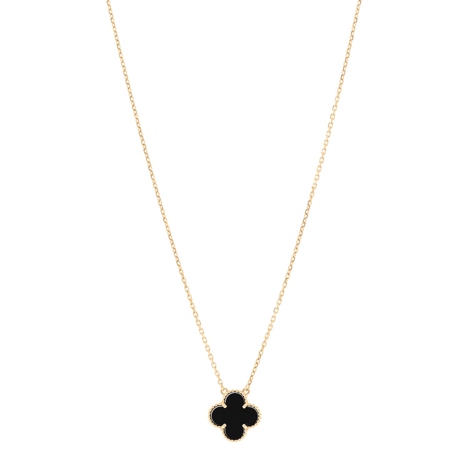 Van Cleef & Arpels 18K Yellow Gold Black Onyx Vintage Alhambra Pendant Necklace 1 of 5