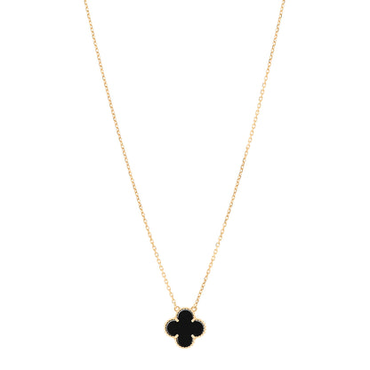 Van Cleef & Arpels 18K Yellow Gold Black Onyx Vintage Alhambra Pendant Necklace 1 of 5