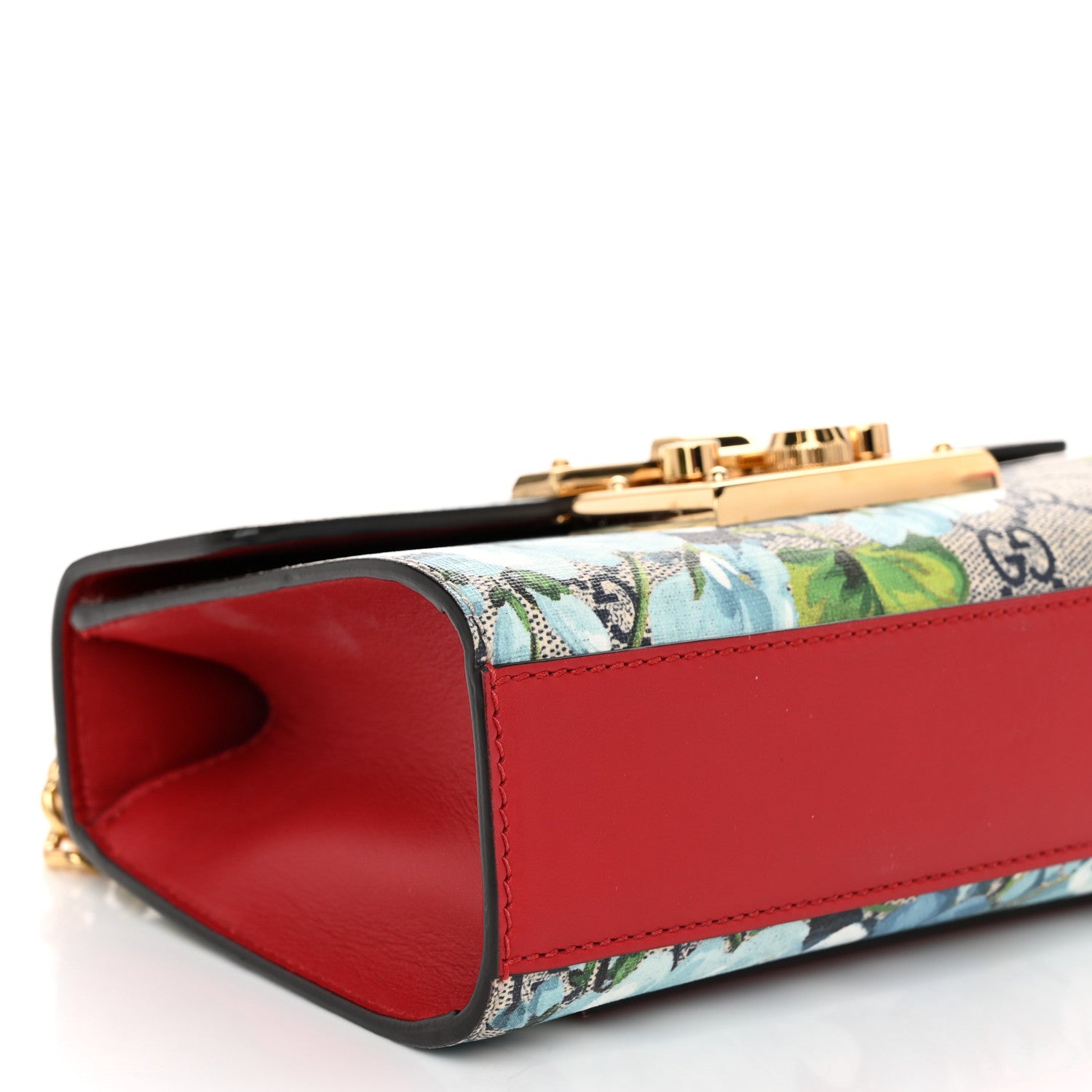 Gucci GG Supreme Monogram Blooms Small Padlock Shoulder Bag Beige Blue Navy Hibiscus Red 9 of 11