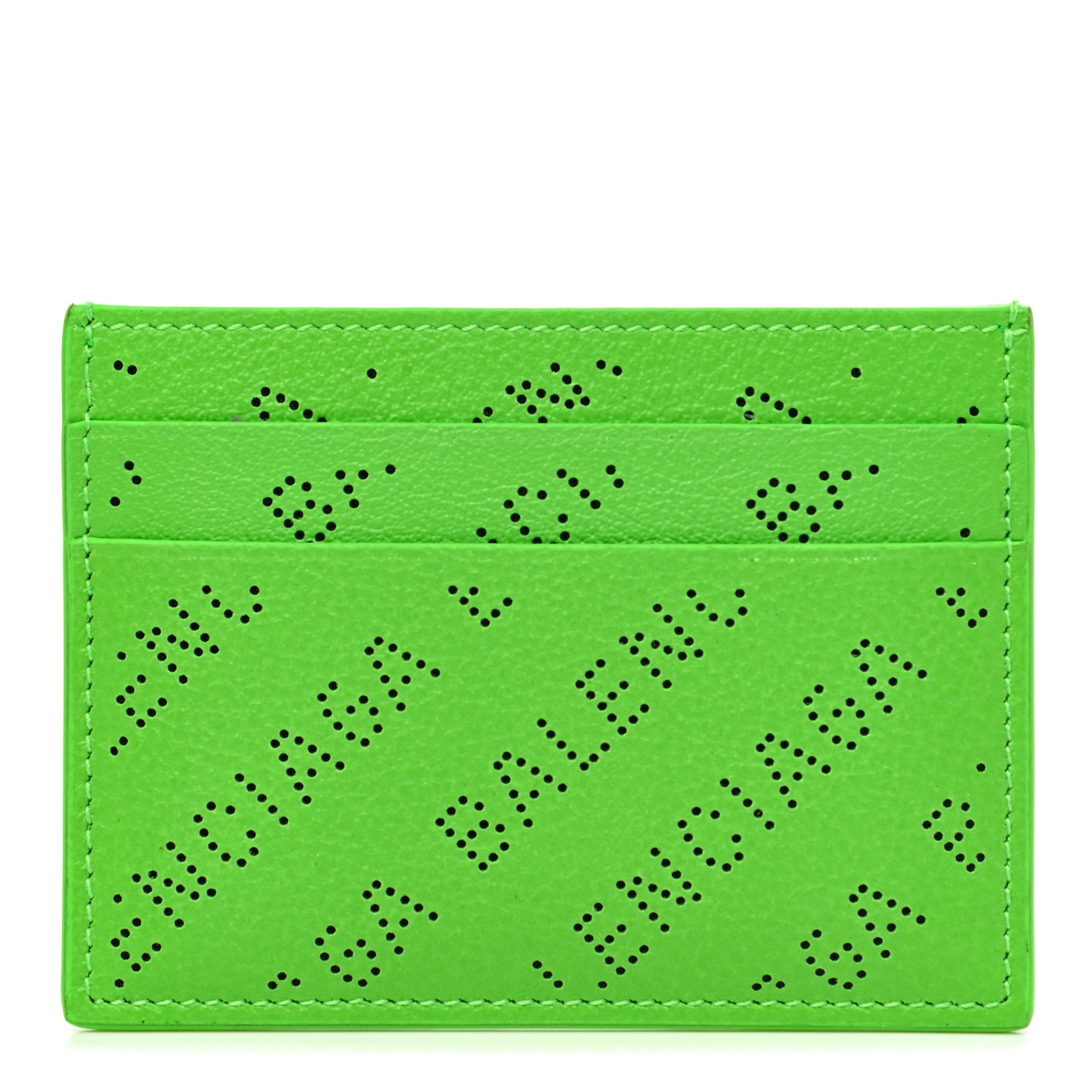 Calfskin Logo Perforated Cash Card Holder Acid Green