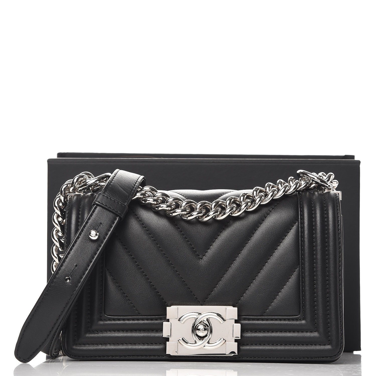 Chanel Calfskin Chevron Quilted Small Boy Flap Black 11 of 11