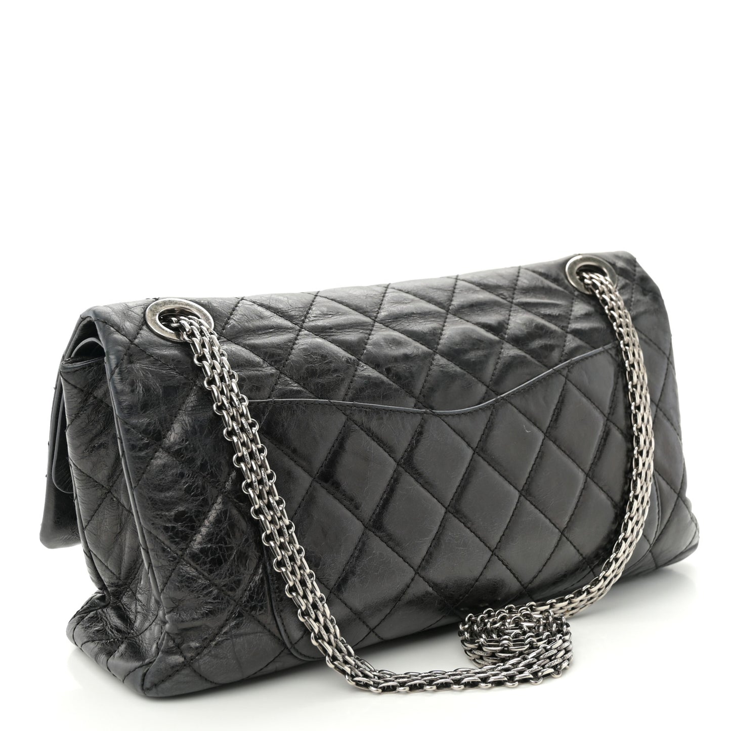 Metallic Aged Calfskin Quilted 2.55 Reissue 228 Flap Black