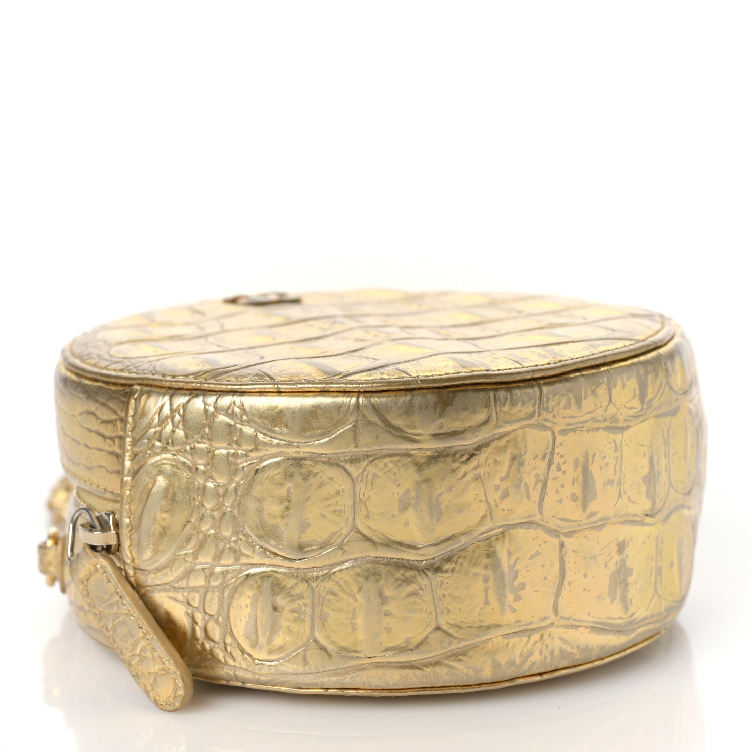Chanel Metallic Calfskin Crocodile Embossed Cocodile Round Clutch with Chain Gold 6 of 18