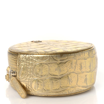Chanel Metallic Calfskin Crocodile Embossed Cocodile Round Clutch with Chain Gold 6 of 18