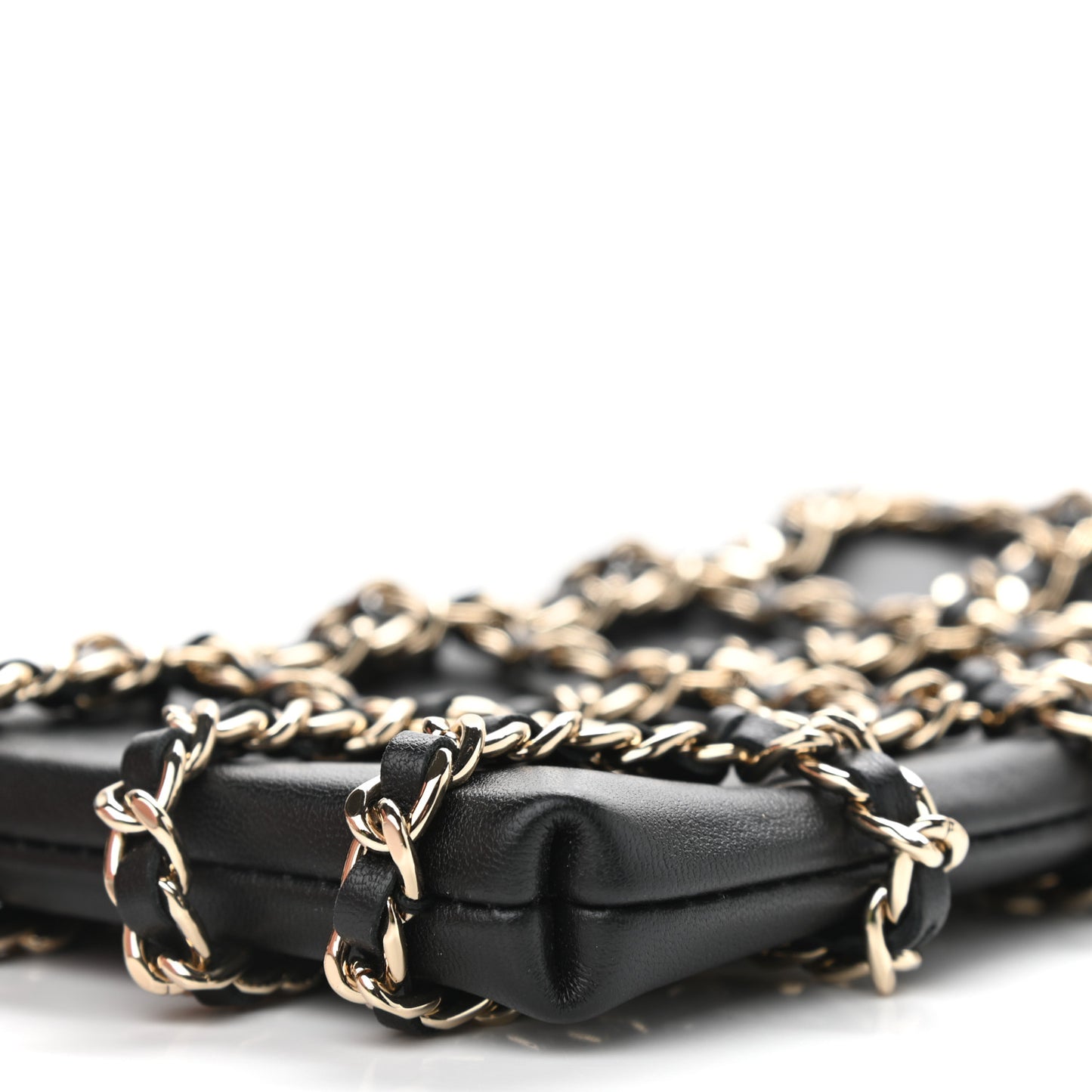 Lambskin Tech Me Out Clutch With Chain Black