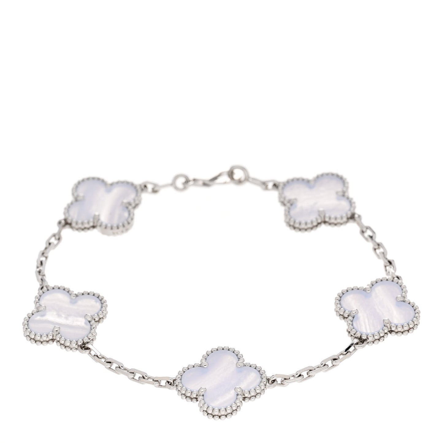 18K White Gold Chalcedony 5 Motifs Vintage Alhambra Bracelet