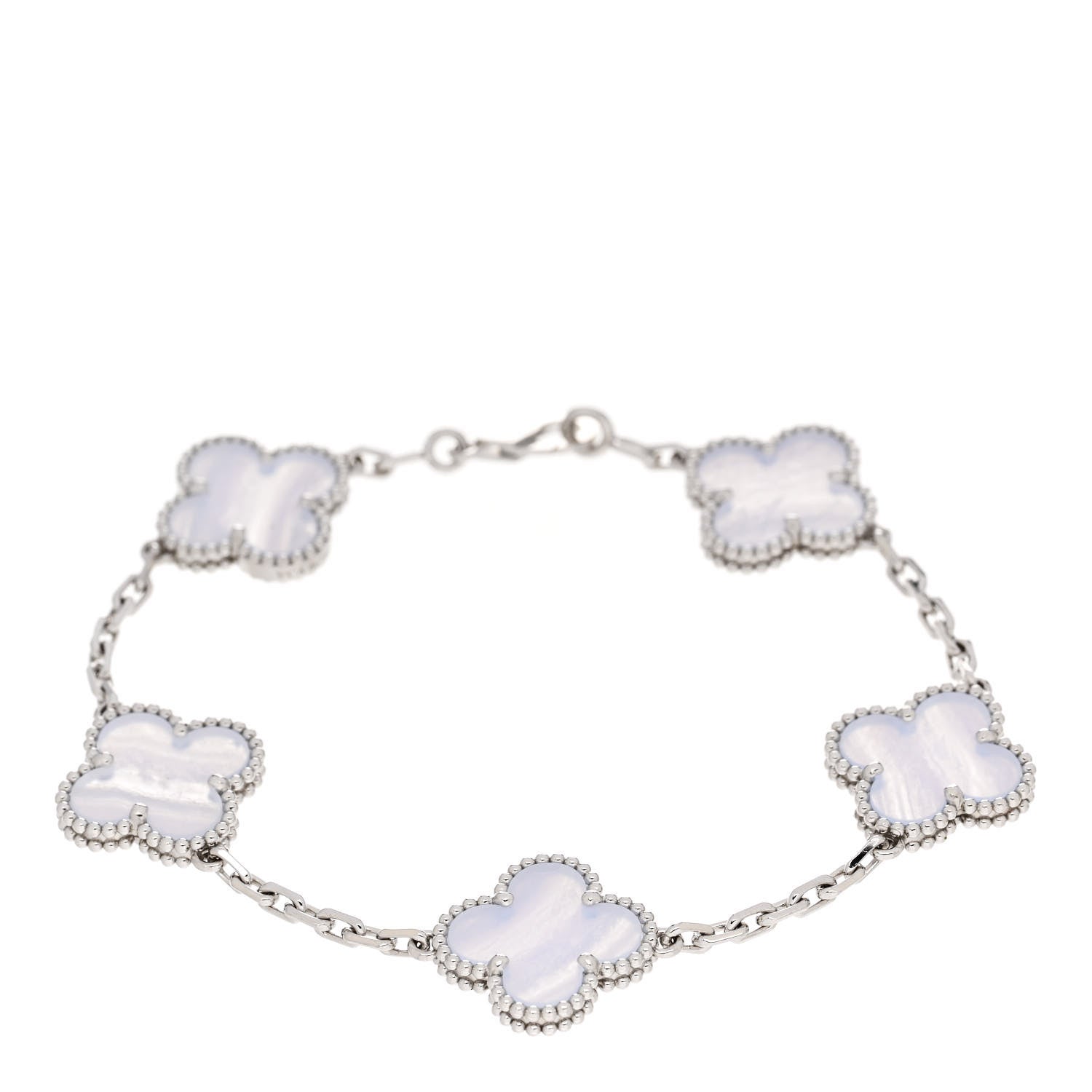 Van Cleef & Arpels 18K White Gold Chalcedony 5 Motifs Vintage Alhambra Bracelet 1 of 5
