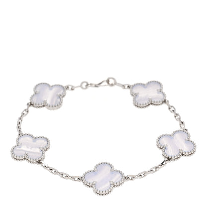 Van Cleef & Arpels 18K White Gold Chalcedony 5 Motifs Vintage Alhambra Bracelet 1 of 5