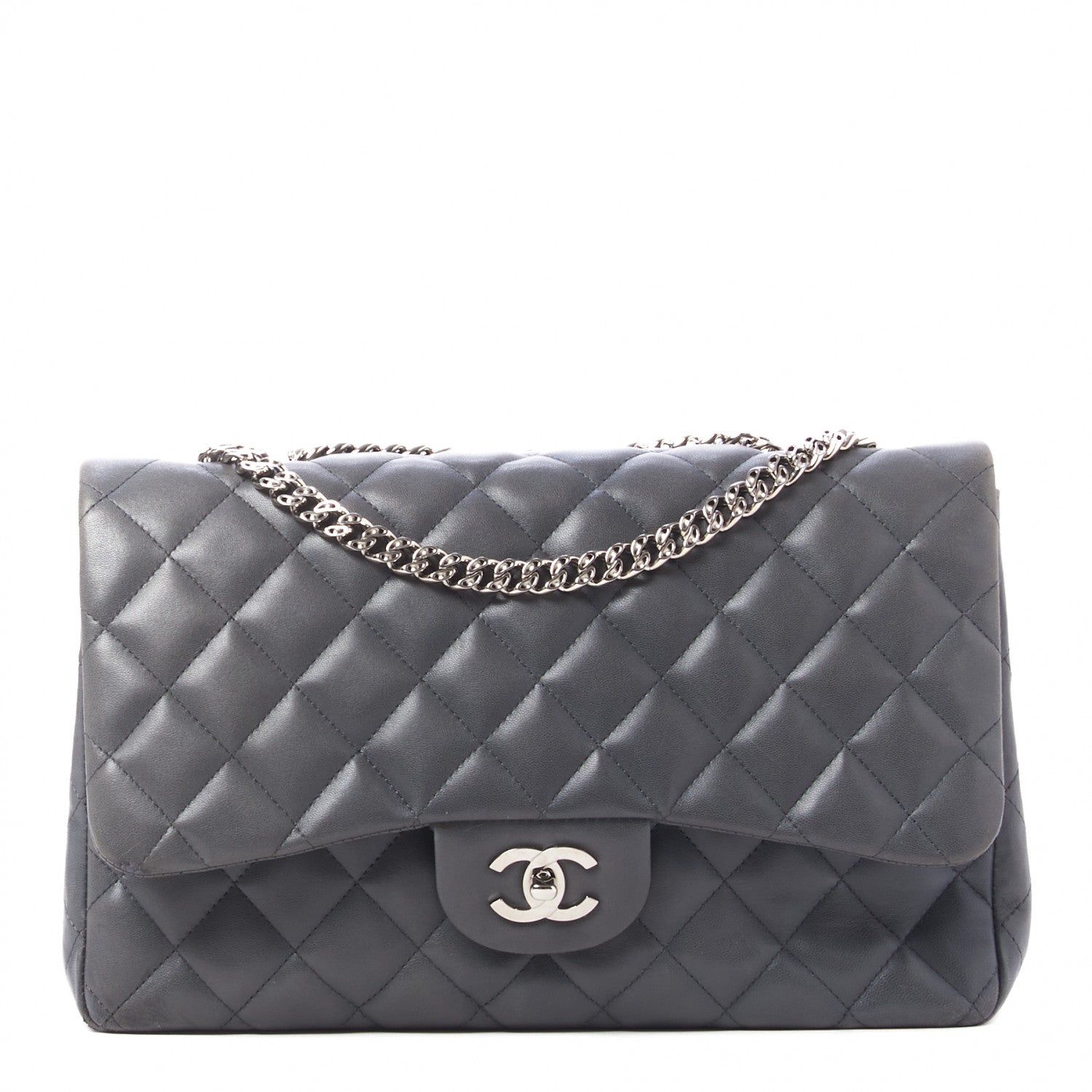 Chanel Lambskin Quilted Jumbo Single Flap Bijoux Chain Dark Grey 1 of 10