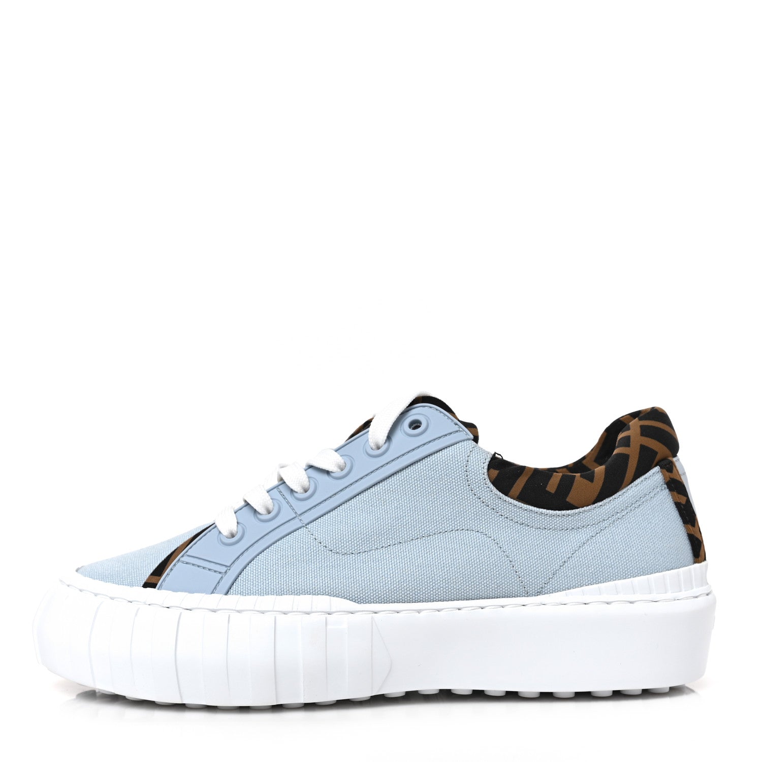 Fendi Canvas Lycra TPU FF Womens Fendi Force Low Top Sneakers 39 Sky Tobacco Black 1 of 8