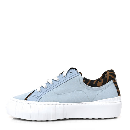 Fendi Canvas Lycra TPU FF Womens Fendi Force Low Top Sneakers 39 Sky Tobacco Black 1 of 8