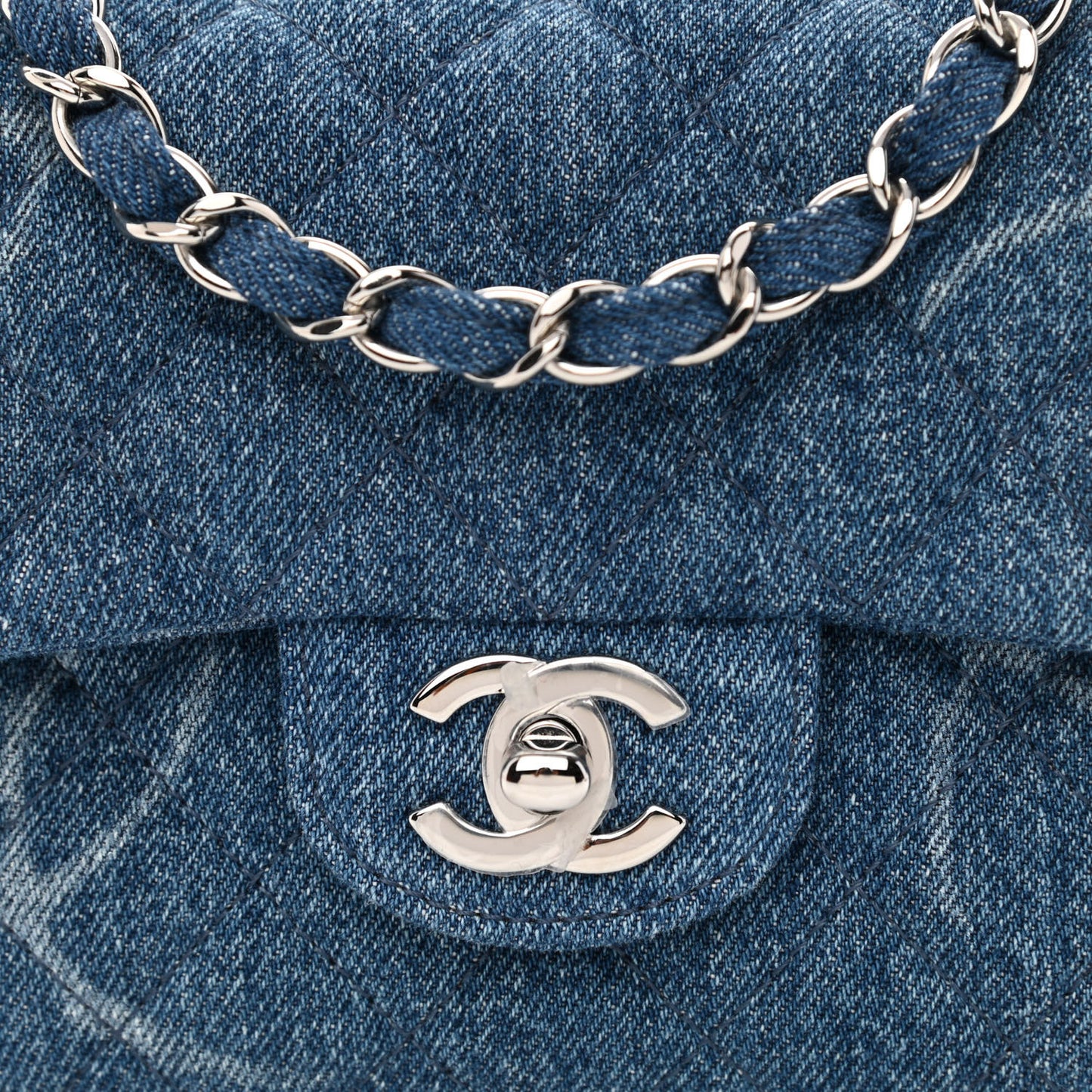 Denim CC Quilted Mini Square Flap Blue