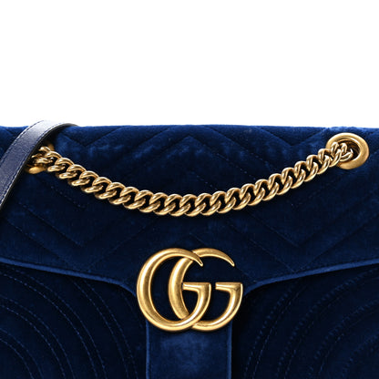 Gucci Velvet Matelasse Small GG Marmont Shoulder Bag Cobalt Blue 8 of 10