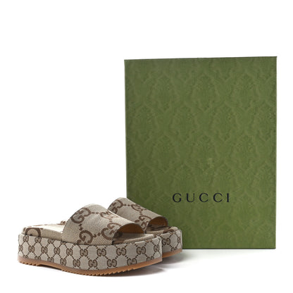 Gucci Monogram Maxi GG Angelina Platform 55mm Slide Sandals 38 Camel Ebony 9 of 9