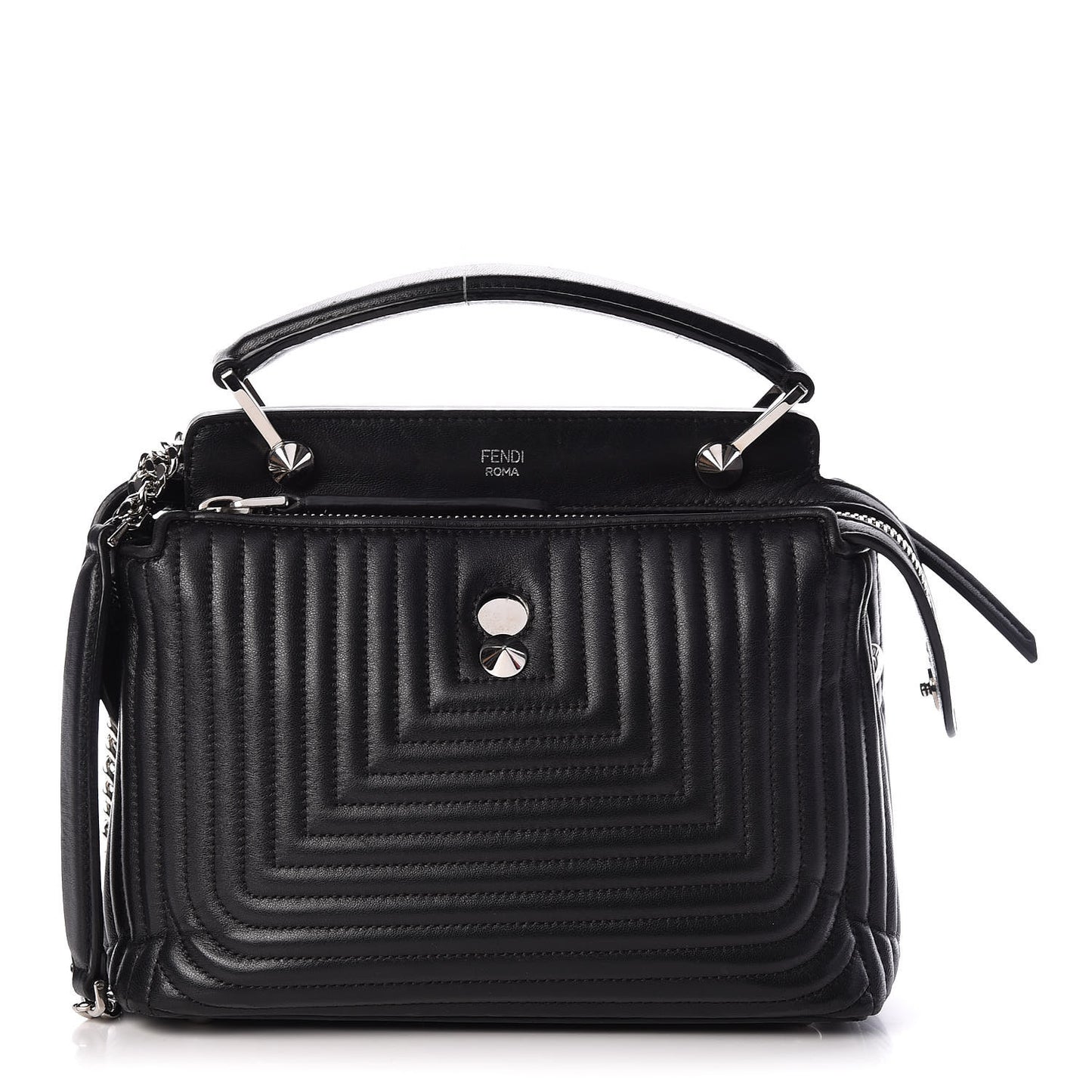 Shiny Nappa Trapuntata Small DotCom Click Top Handle Chain Satchel Black