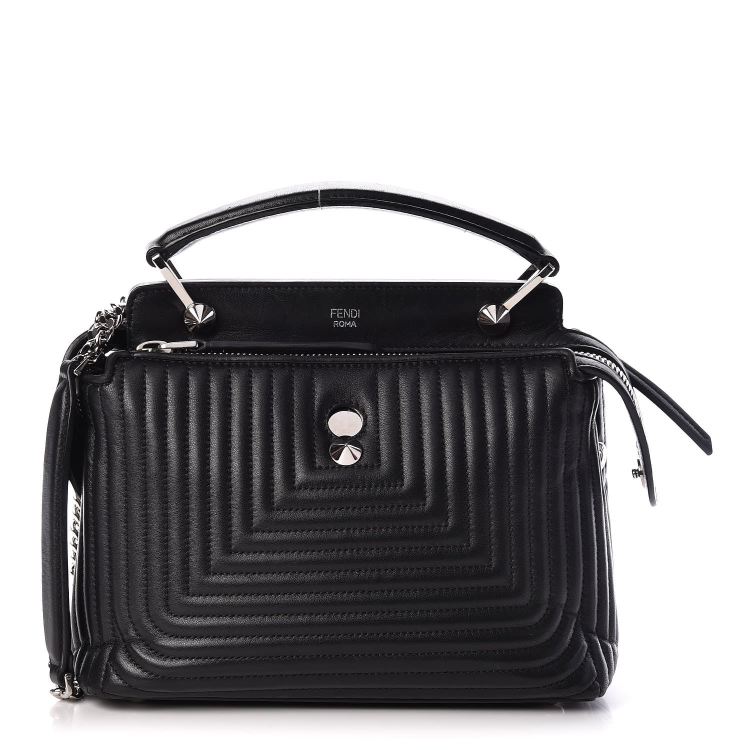 Fendi Shiny Nappa Trapuntata Small DotCom Click Top Handle Chain Satchel Black 1 of 13