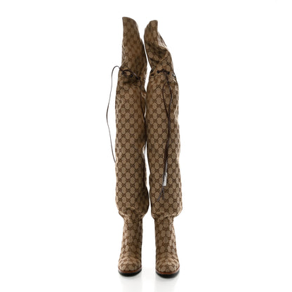 Gucci Monogram Over the Knee Boots 36 Beige Ebony 2 of 8