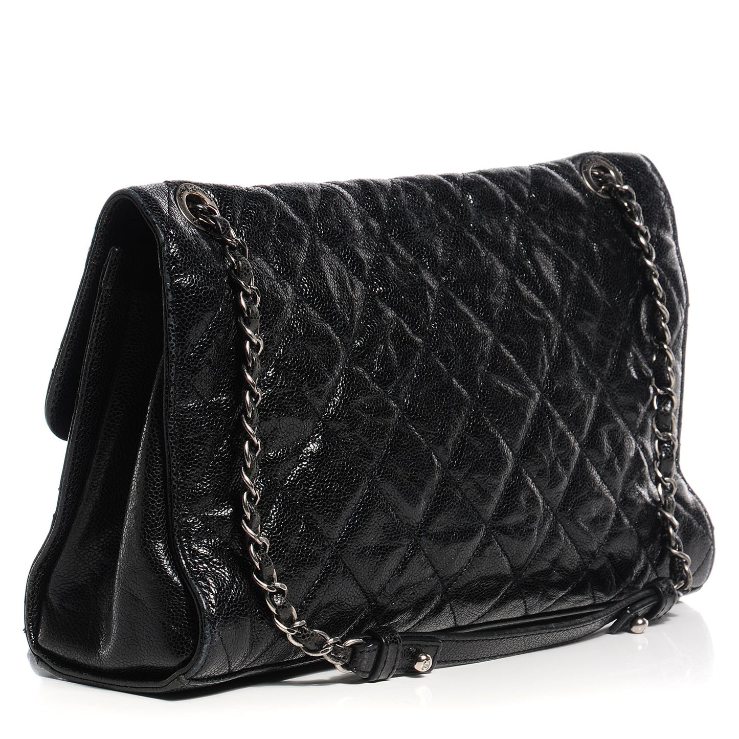 Crumpled Grained Calfskin CC Crave Jumbo Flap Black