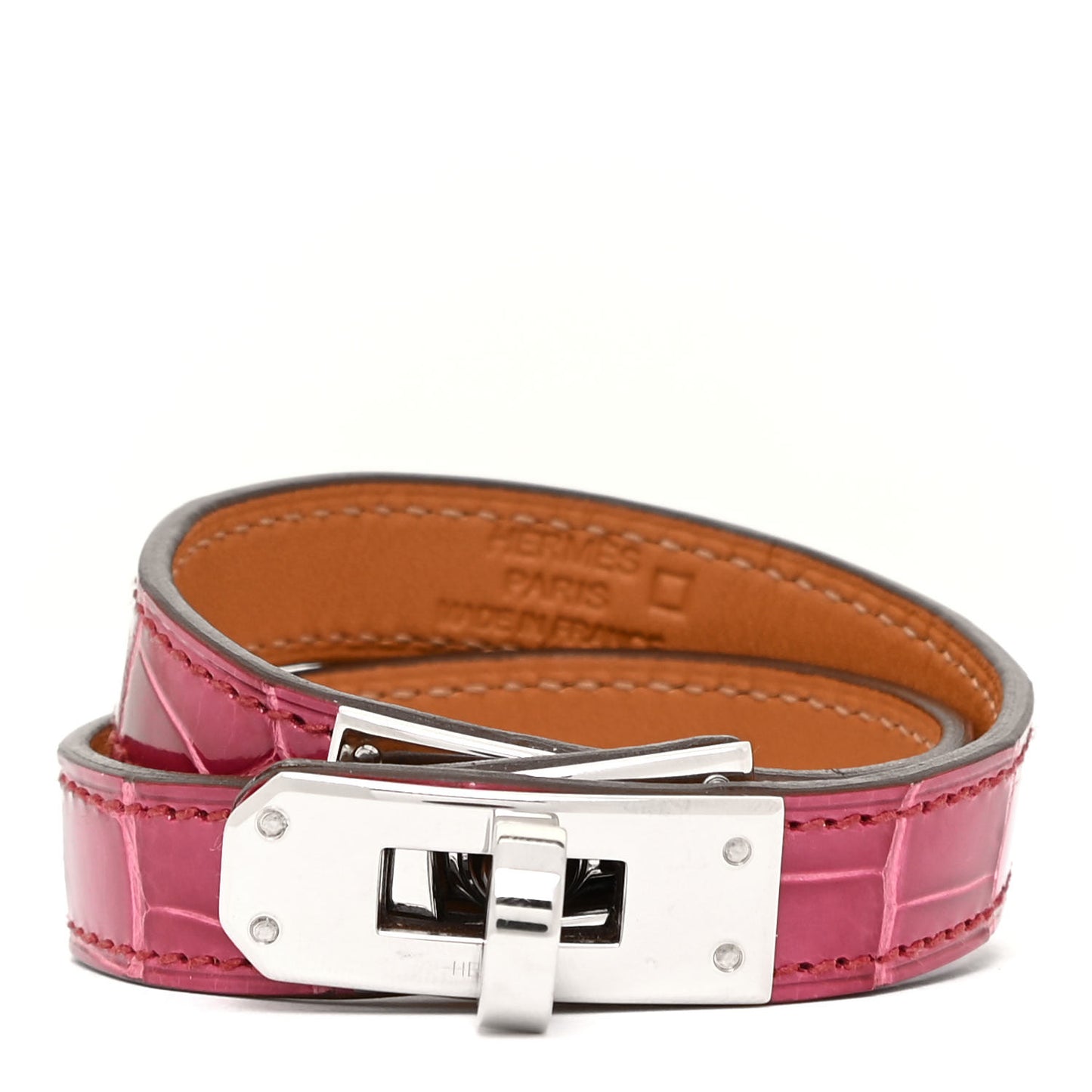 Shiny Alligator Kelly Double Tour Bracelet S Rose Scheherazade