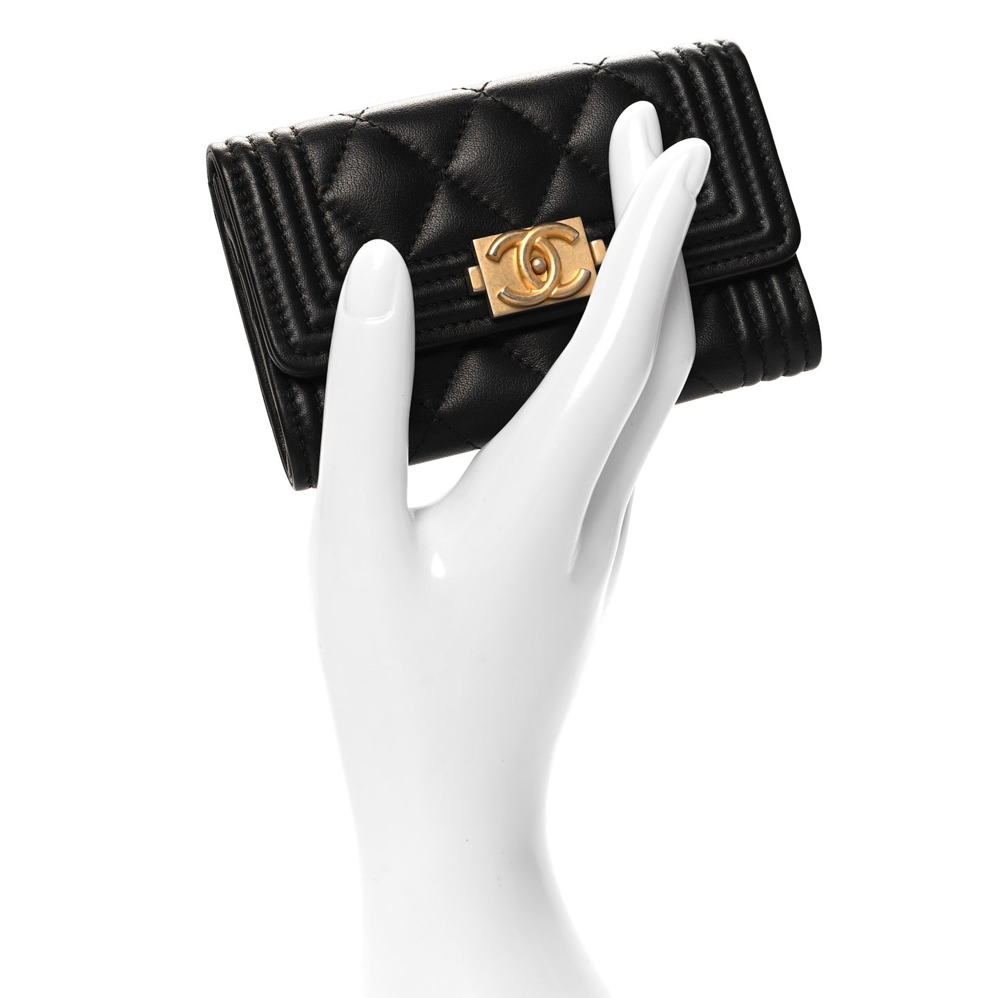 Lambskin Quilted Boy Flap Card Holder Black