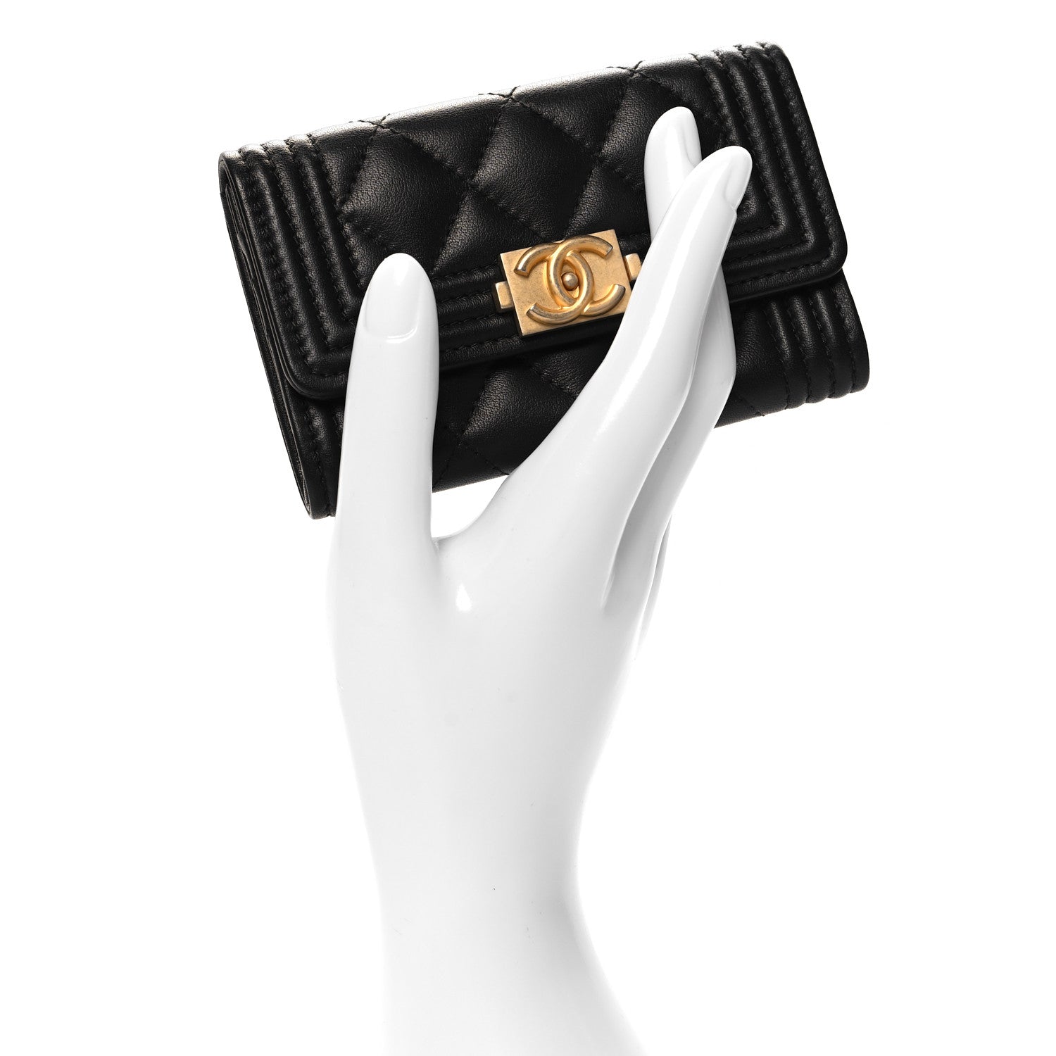 Chanel Lambskin Quilted Boy Flap Card Holder Black 2 of 9