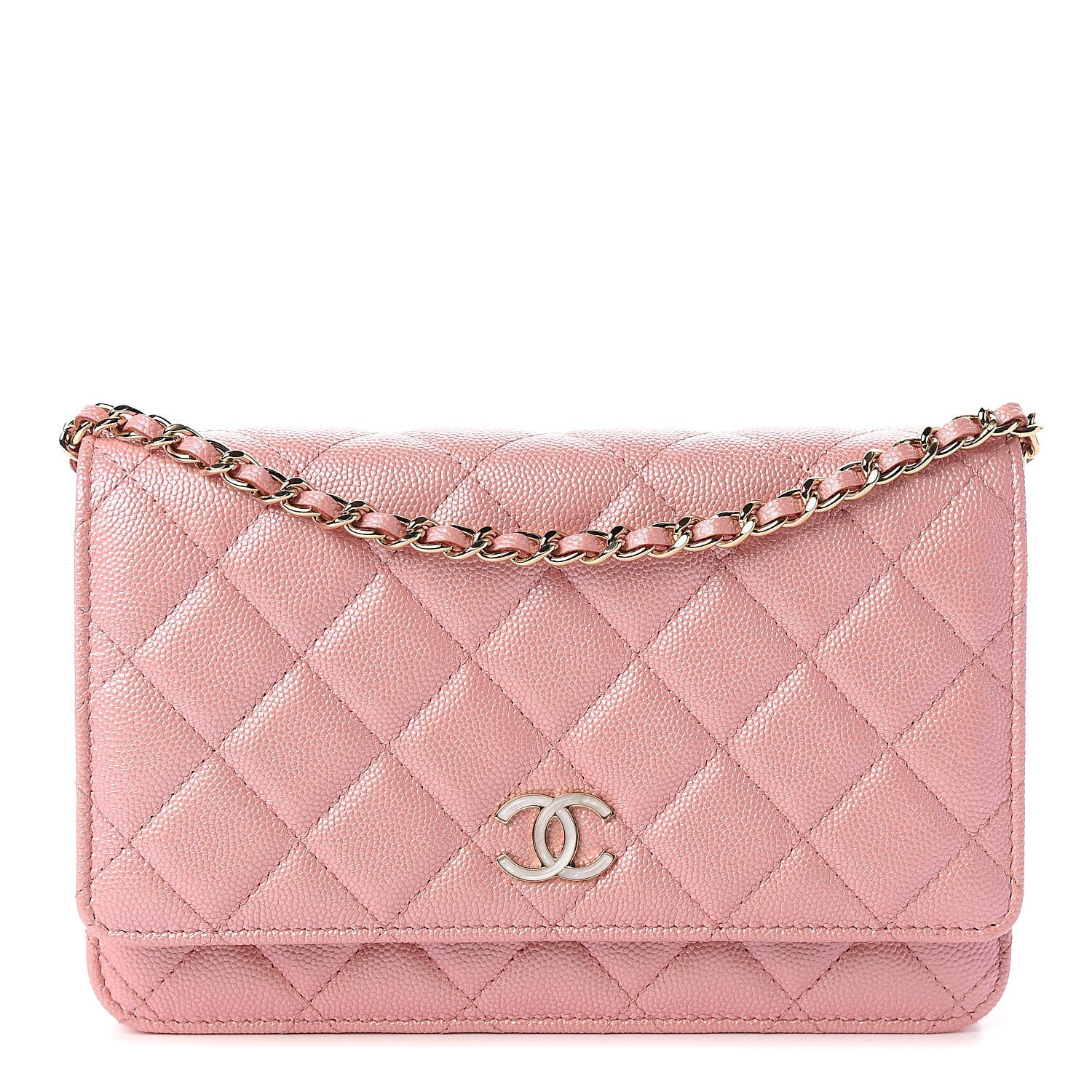 Chanel Iridescent Caviar Quilted Wallet on Chain WOC Rose Pink 1 of 12