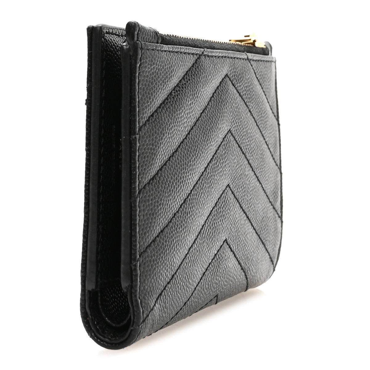Saint Laurent Grain De Poudre Matelasse Chevron Monogram Zipped Two-Part Wallet Black 3 of 7