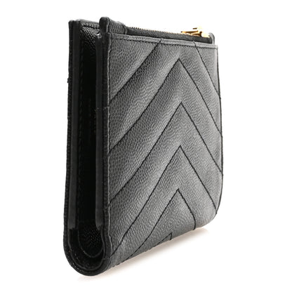 Saint Laurent Grain De Poudre Matelasse Chevron Monogram Zipped Two-Part Wallet Black 3 of 7