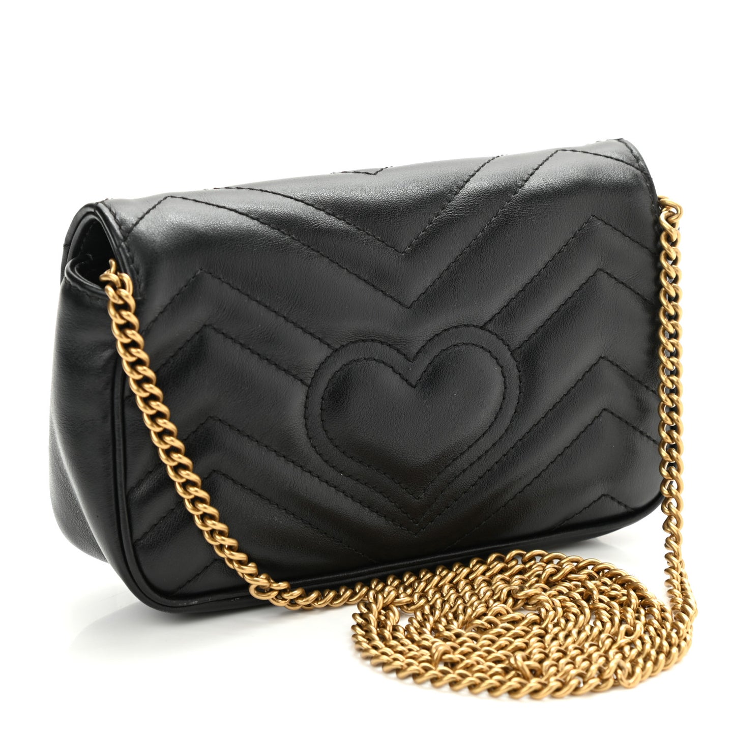 Calfskin Matelasse Super Mini GG Marmont Shoulder Bag Black