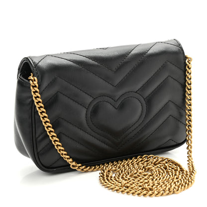 Gucci Calfskin Matelasse Super Mini GG Marmont Shoulder Bag Black 4 of 11